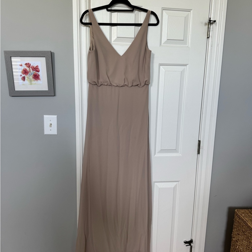 Bill Levkoff Taupe V-Neck Maxi Dress